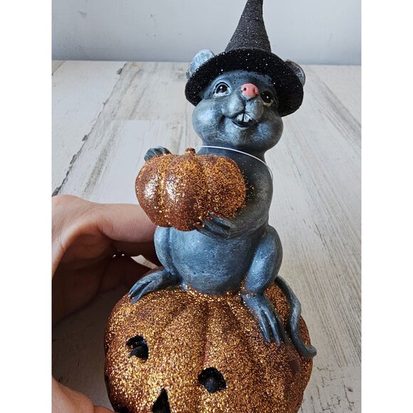 Raz‎ mouse pumpkin glitter jack-o'-lantern Halloween decor statue figurine - Picture 7 of 9